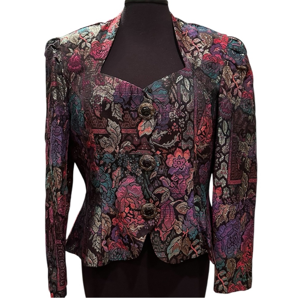 NU-MODE Vintage Puff Sleeve Peplum Brocade Blazer - Picture 17 of 17